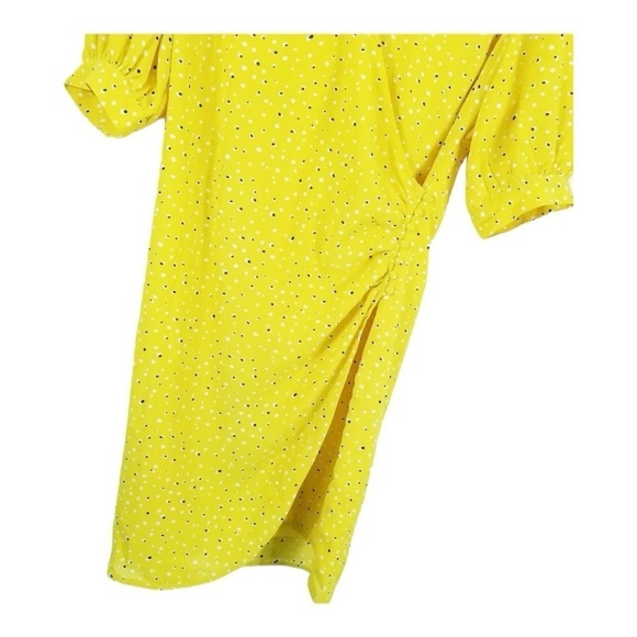 Lush Yellow Polka Dot Wrap Dress Size Small | Ruched Side Button Mini - Picture 7 of 10